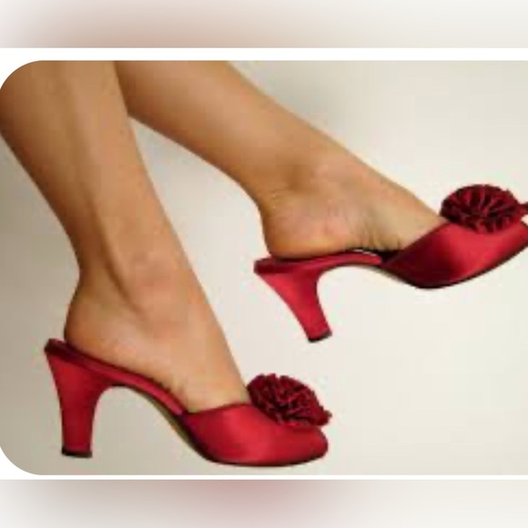 Vintage Daniel Green satin rosette mules heels -see measurements 1950’s - Picture 13 of 13